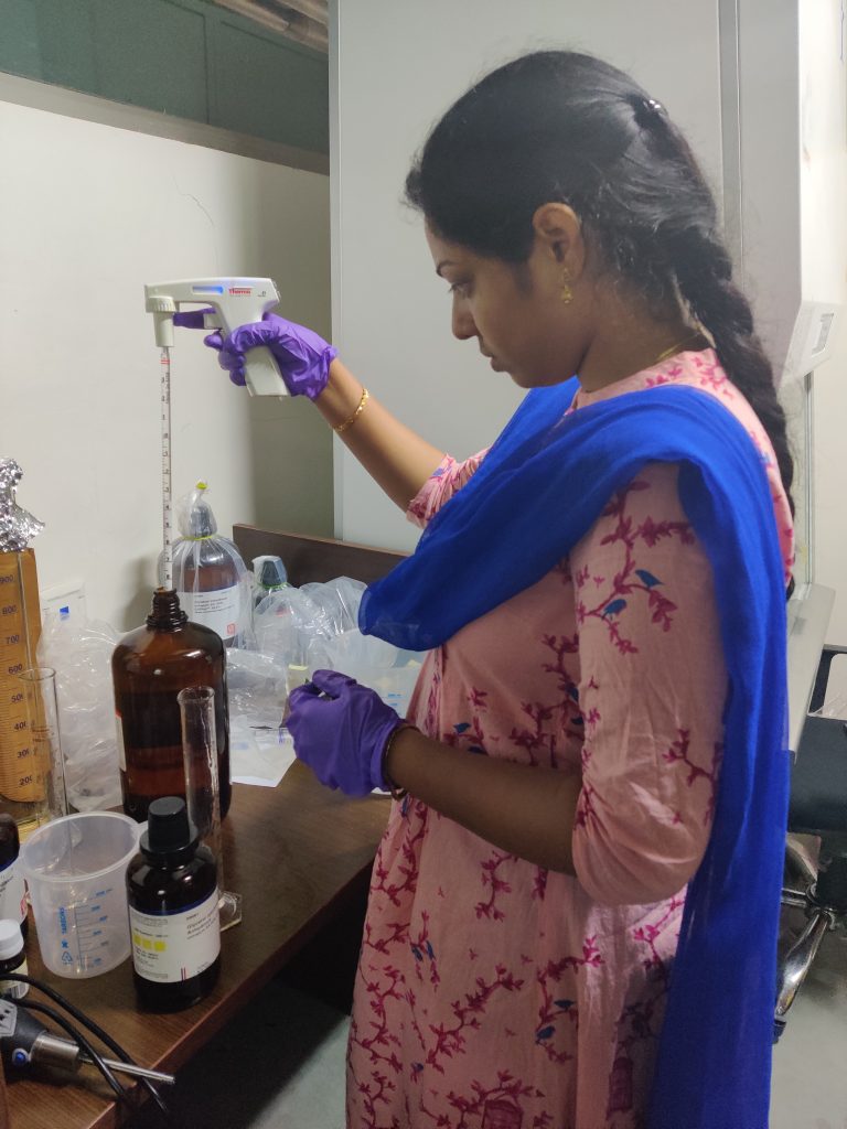 Dr. Shivakalyani Adepu Preparing The Hand Sanizter At A Laboratory In Iit Hyderabad