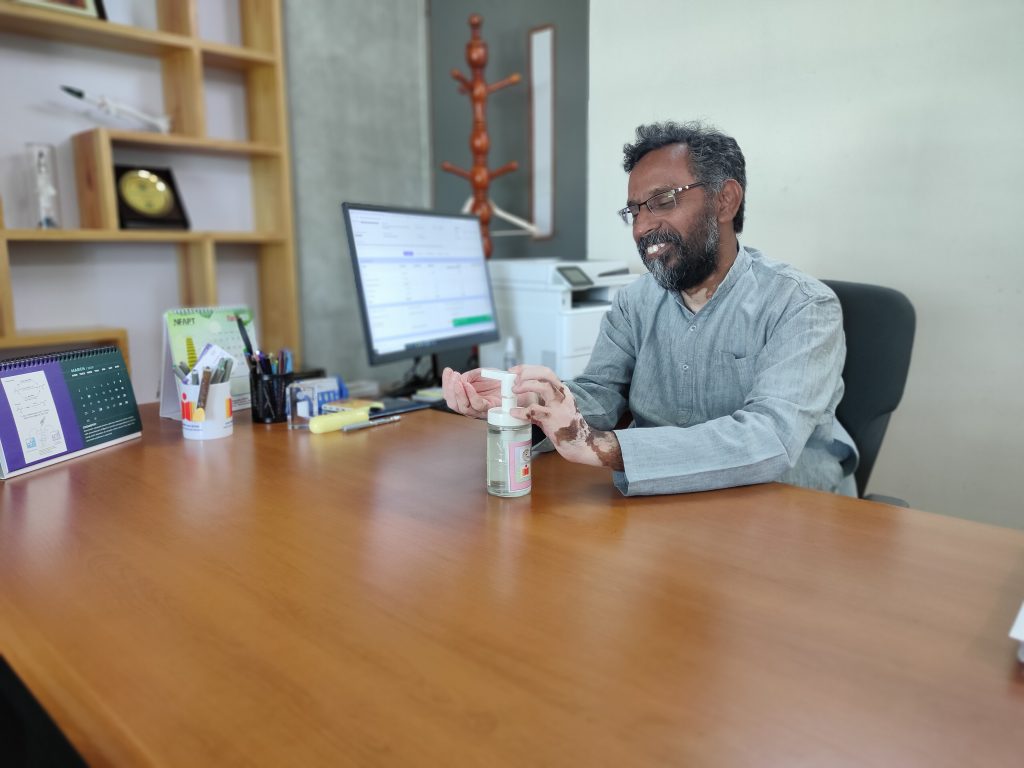 Prof B.s. Murty, Director, Iit Hyderabad, Using The Hand Sanizter Developed By Iit Hyderabad Researchers