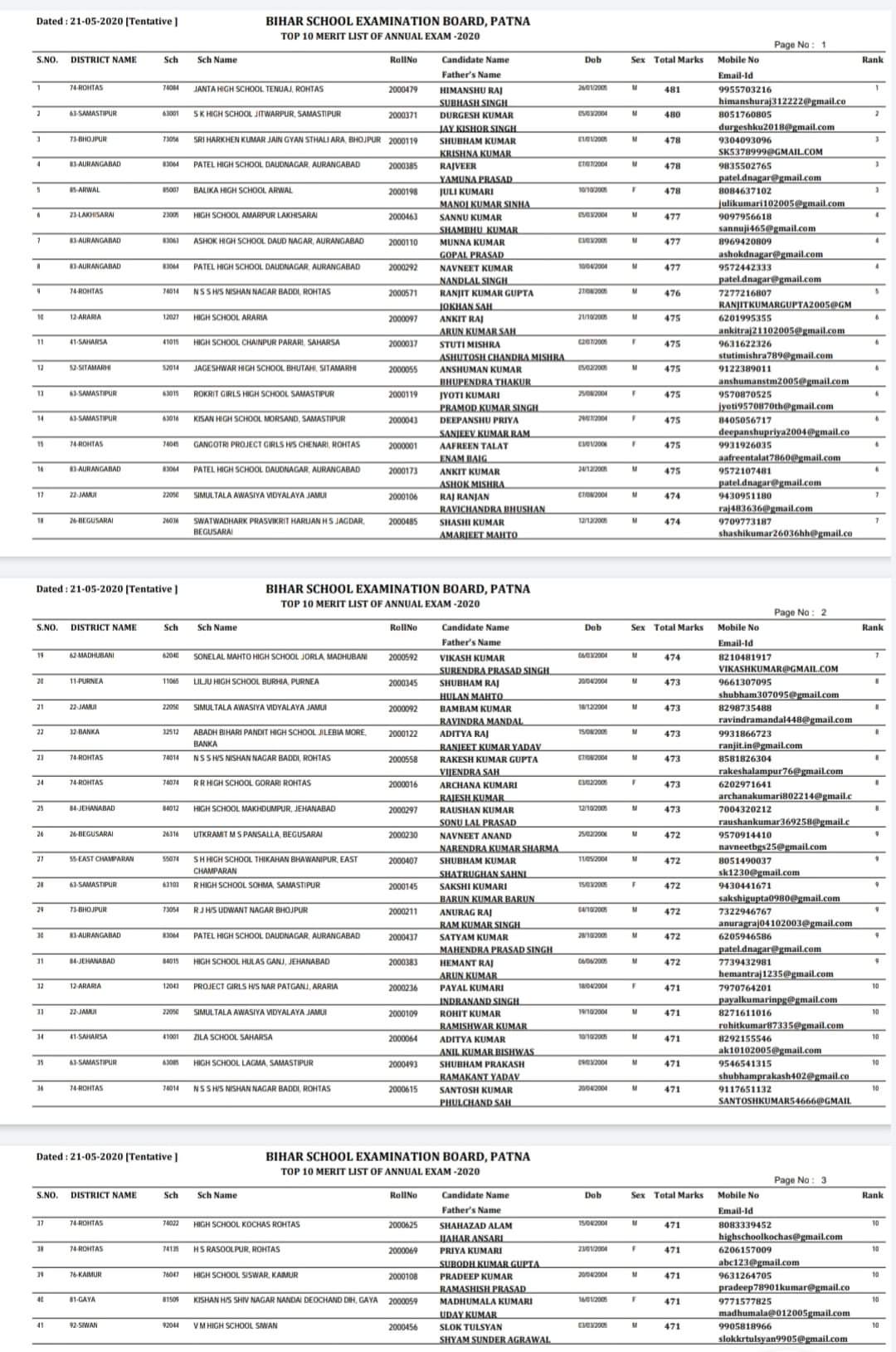 BSEB SSC Topper 2020