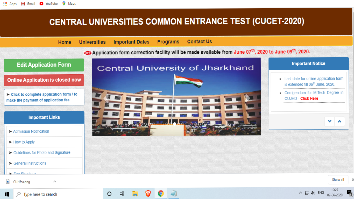 CUCET Exam 2020
