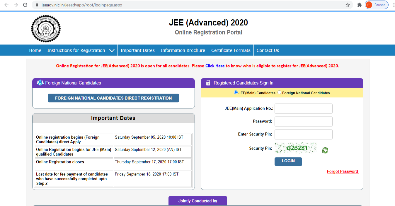 JEE Advanced registration