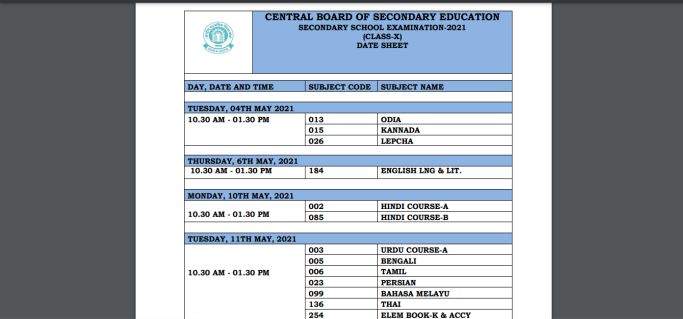 2021 CBSE exams