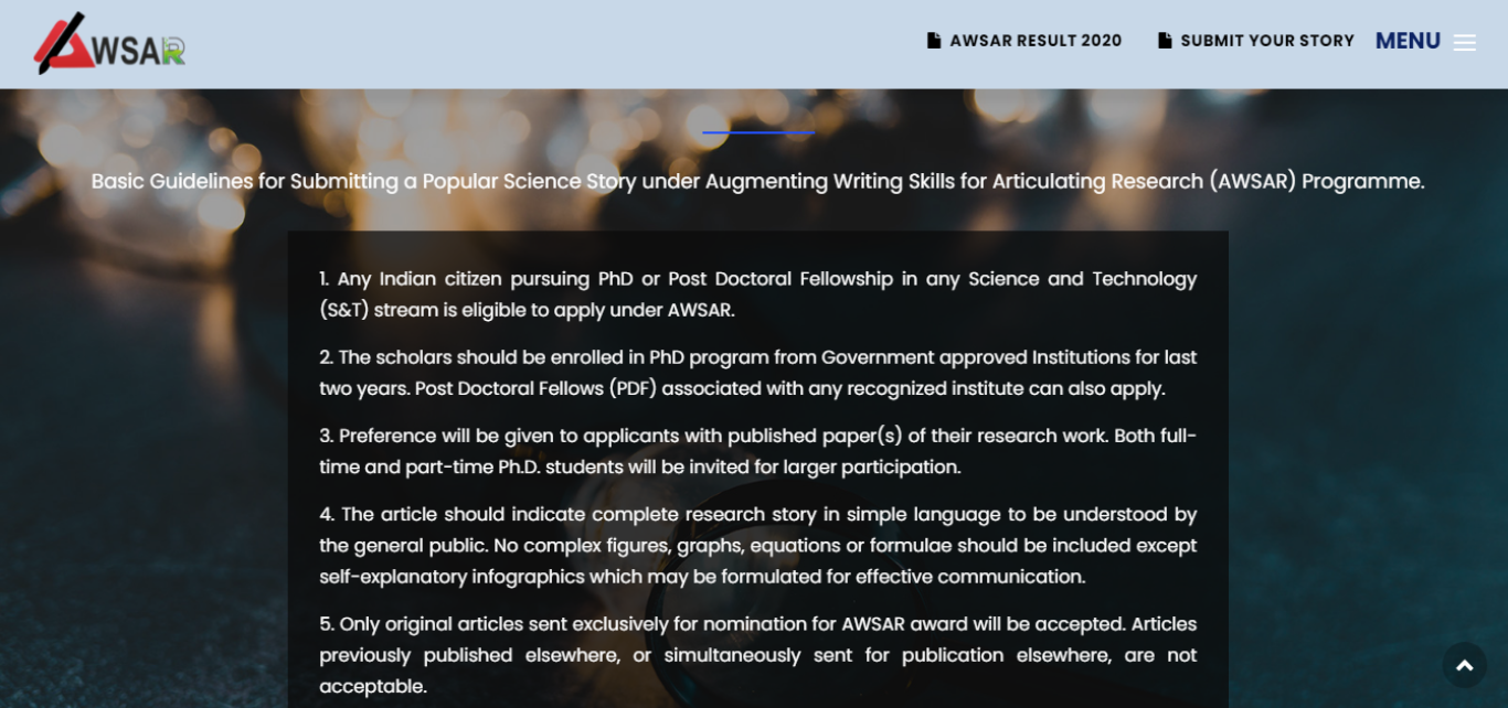 AWSAR award Submit entries till September 30