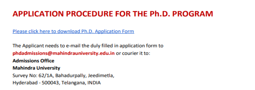 Mahindra University PhD admission 2022