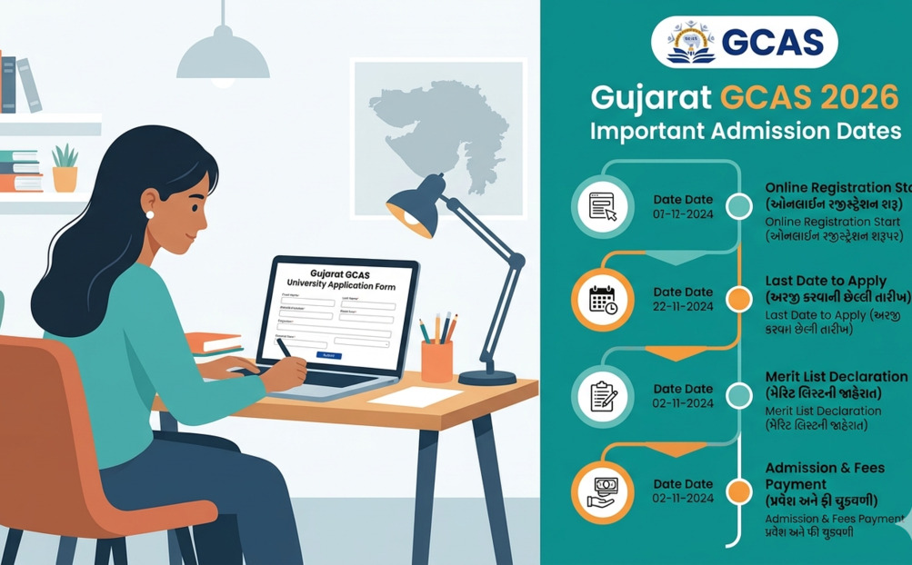 Gujarat UG Admissions 2026: GCAS Registration, Dates & Eligibility, important dates, documents, fees & step-by-step application guide.
