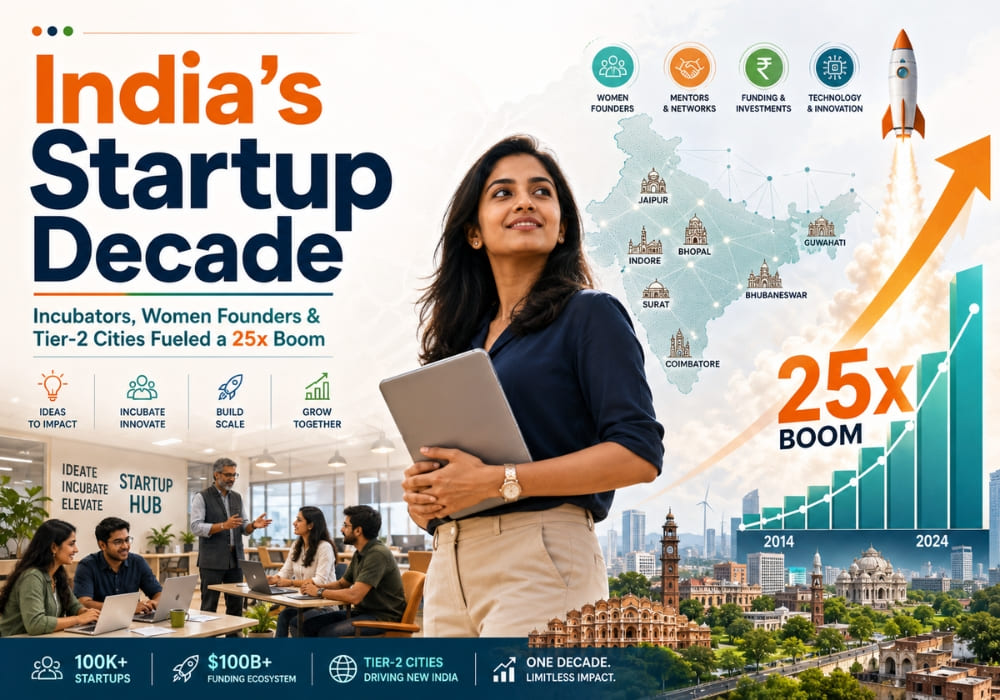 India’s Startup Decade: How Incubators, Women Founders and Tier-2 Cities Fueled a 25x Boom