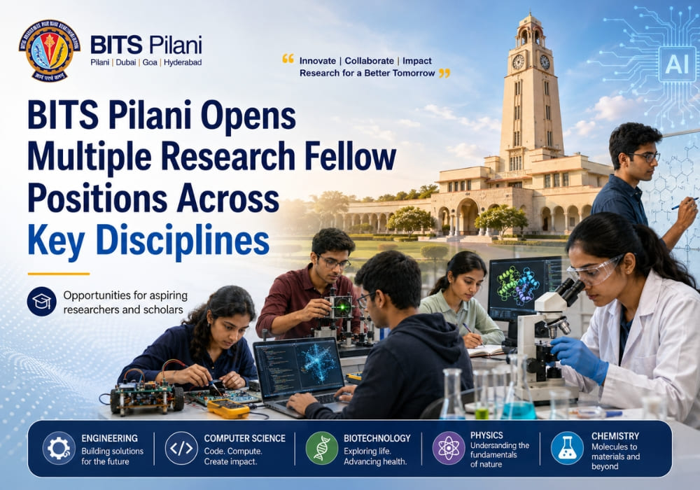 BITS Pilani Opens Multiple Research Fellow Positions Across Key Disciplines