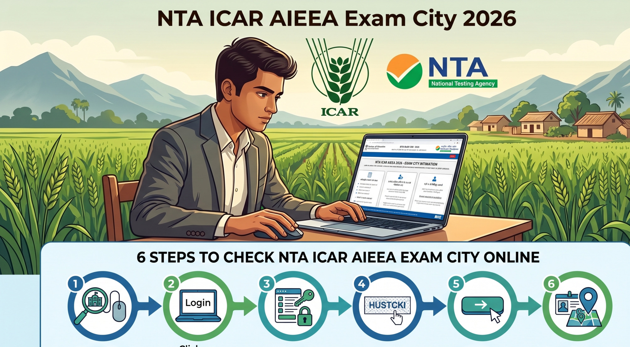 NTA ICAR AIEEA PG & PhD Exam City 2026 link is now active. Check exam date (4 July 2026), city allotment, eligibility, admit card