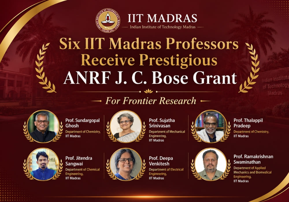 Six IIT Madras Professors Receive Prestigious ANRF J. C. Bose Grant for Frontier Research