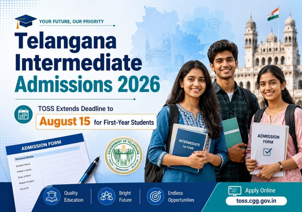 Telangana Intermediate Admissions 2026: TOSS Extends Deadline to August 15 for First-Year Students