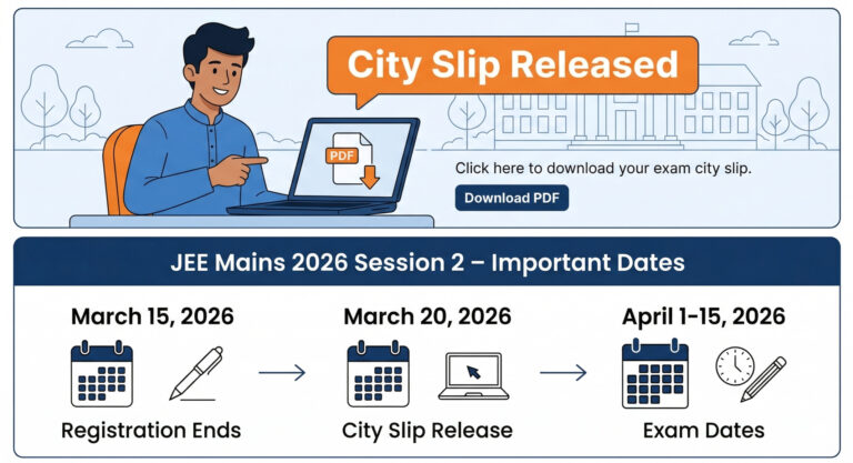 JEE Mains 2026 Session 2: Exam City Slip Out, Admit Card & Key Dates
