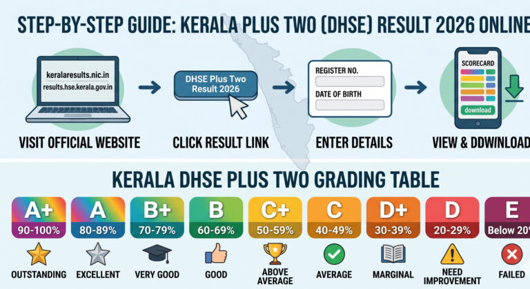 Kerala Plus Two Result 2026 declared on May 26 at 3 PM. Check DHSE +2 result at dhsekerala.gov.in