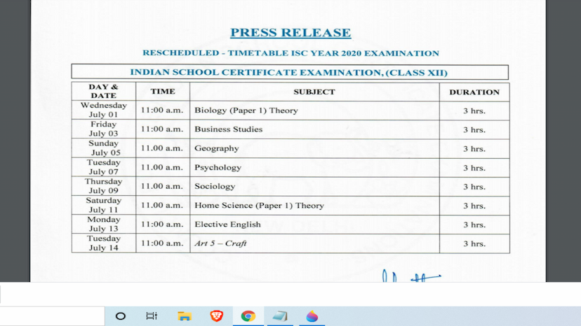 ICSE ISC Exam schedule 2020
