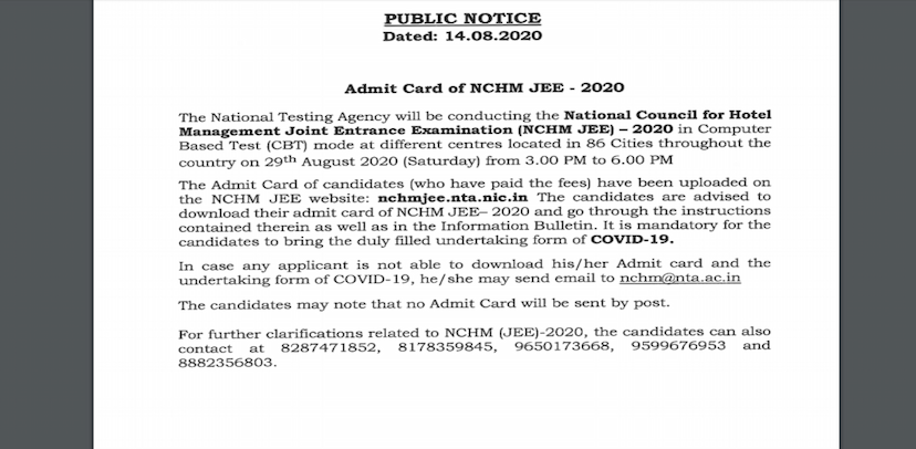 NCHM JEE 2020