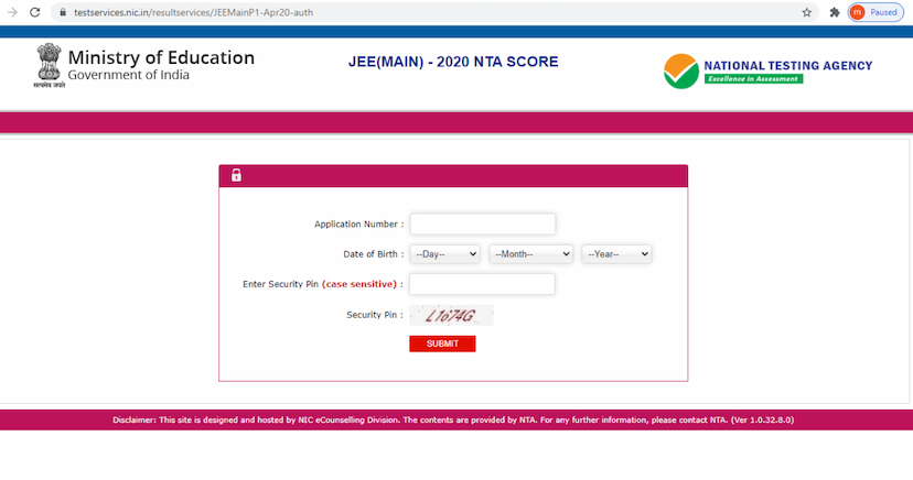 NTA JEE Mains result