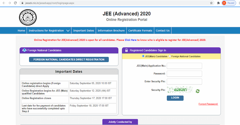 JEE Advanced registration