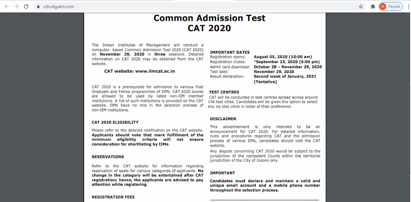 CAT 2020 exam