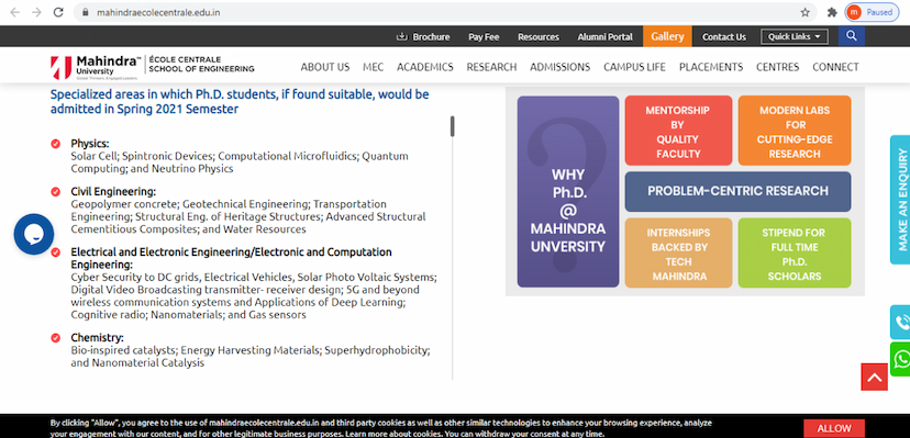 Mahindra University PhD admission