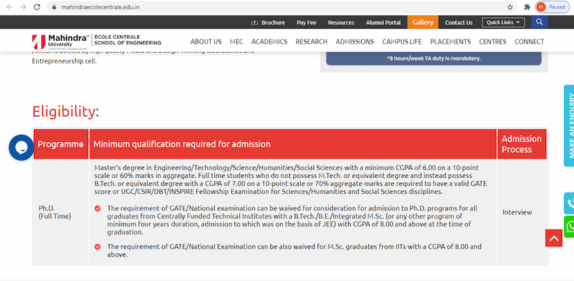 Mahindra University PhD admission