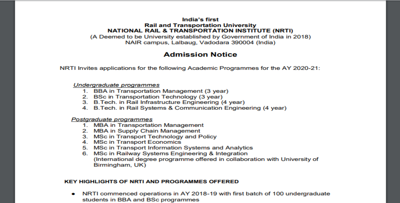 NRTI admission 2020