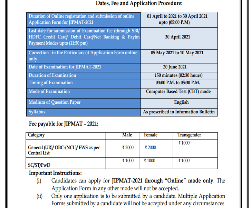 JIPMAT 2021 exam is for great management course aspirants