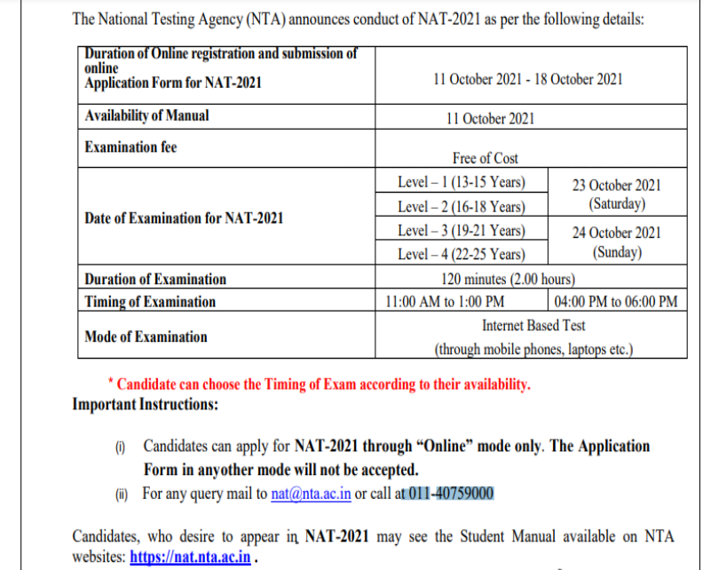 NTA NAT 2021